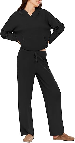 Sweater Set for Women Pullover Hoodie Matching Wide Leg Pants